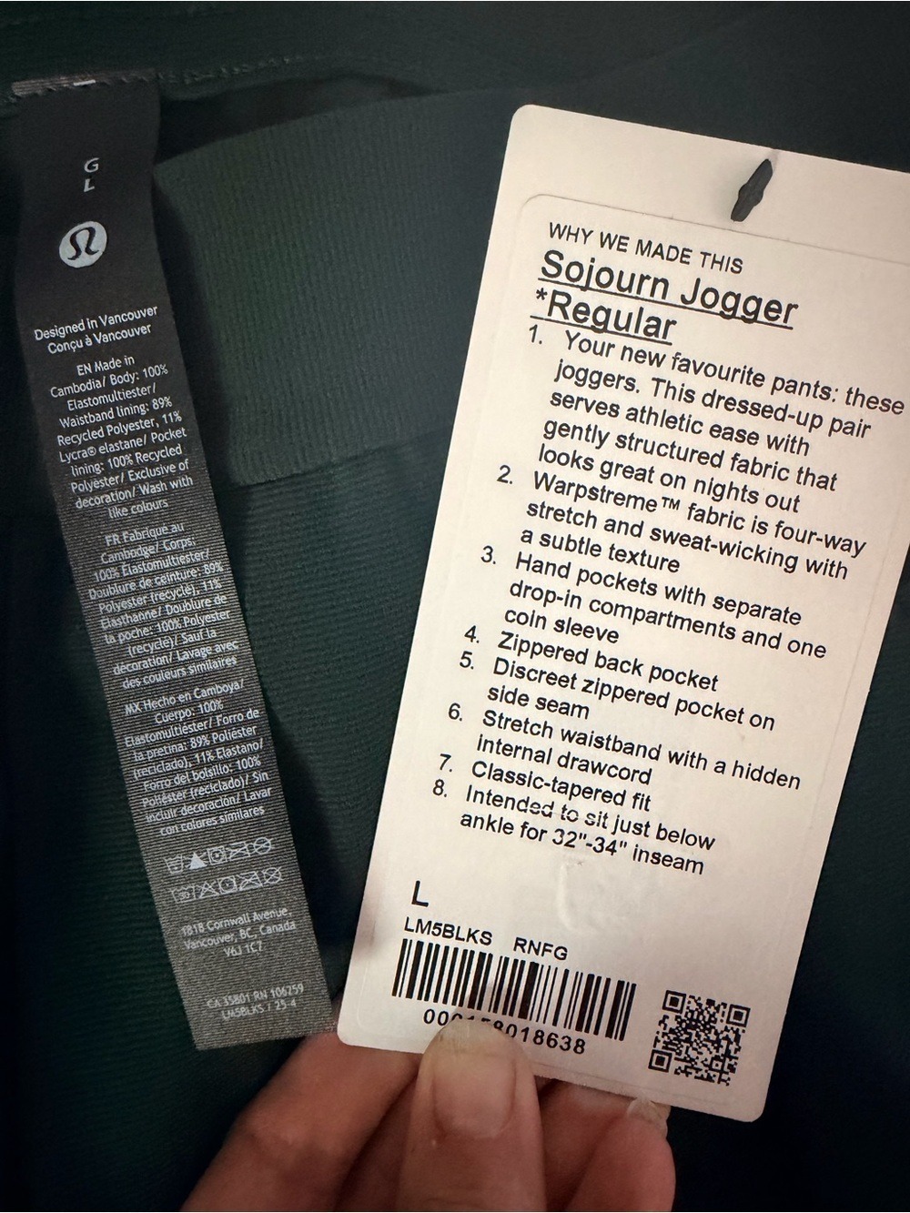 Lululemon Sojourn Jogger Rainforest Green Large Warpstreme NWT - Picture 2 of 6